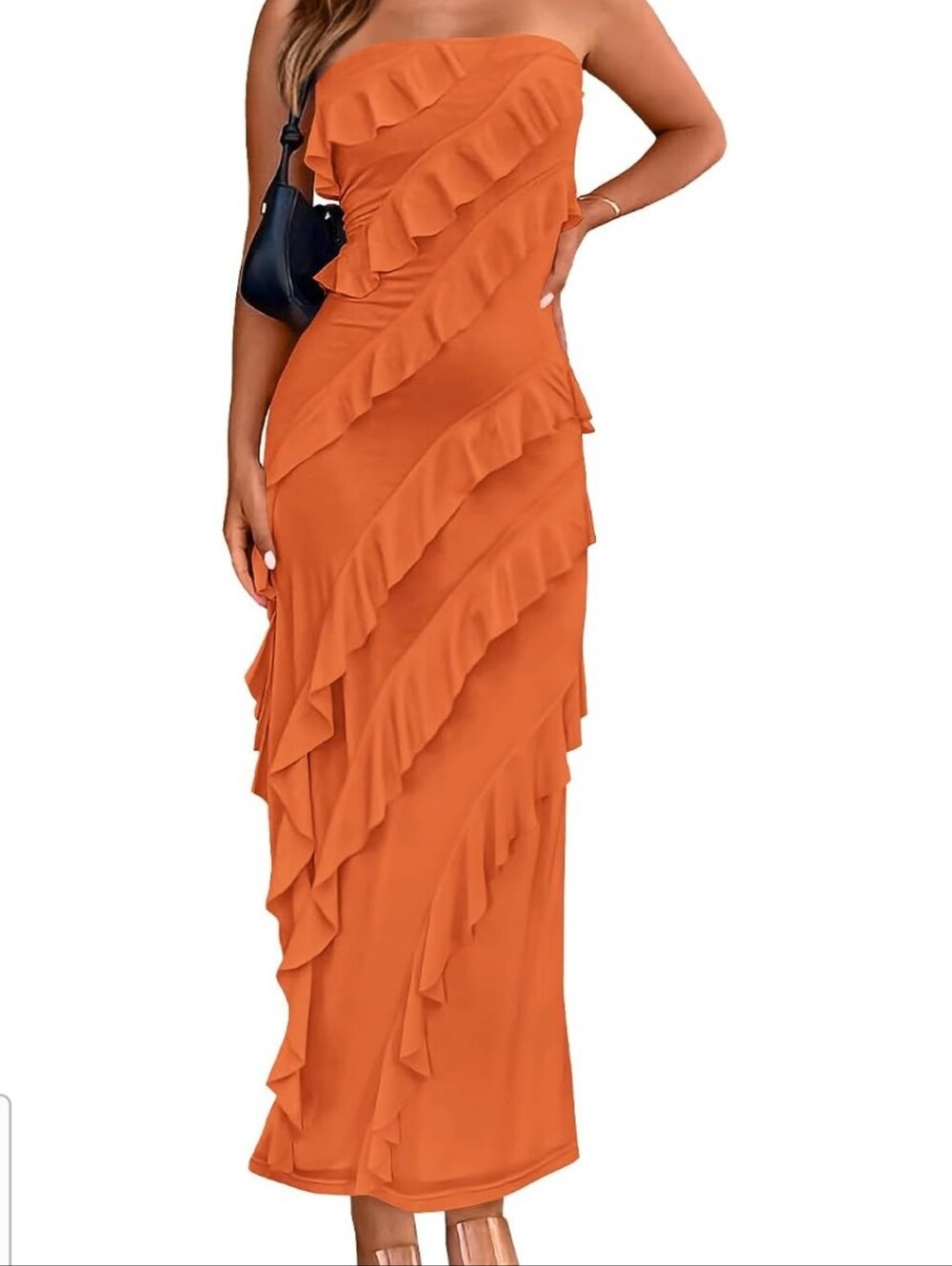 Orange Ruffle Maxi Dress - Picture 6 of 6